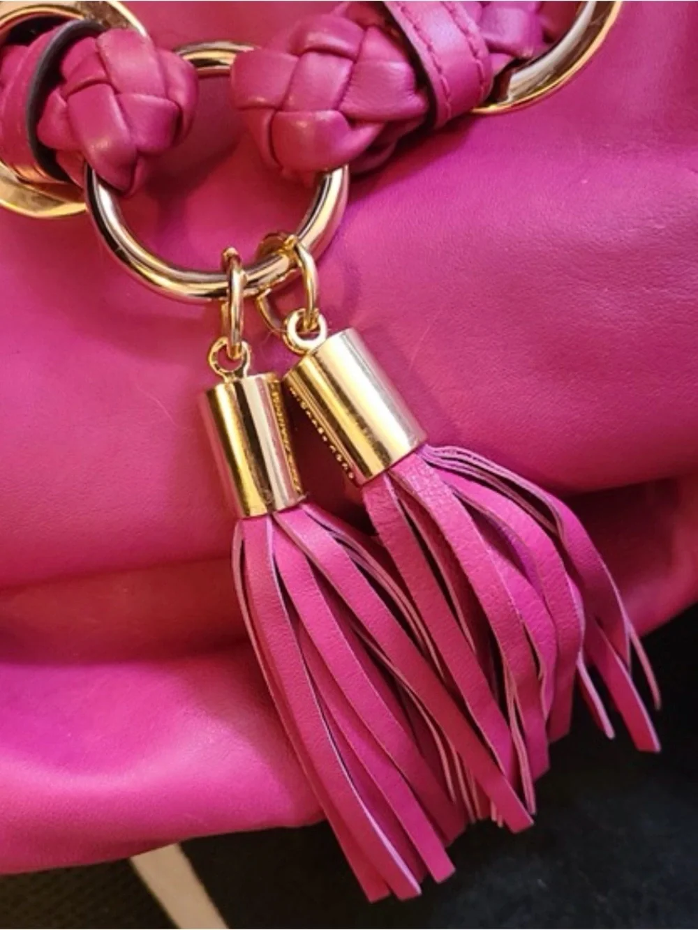 Michael Kors Pink Leather Drawstring Shoulder Bag – MK Charm – Great Condition